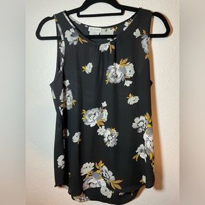 Van Heusen S sleeveless blouse gorgeous black with gray and yellow tones NWT
